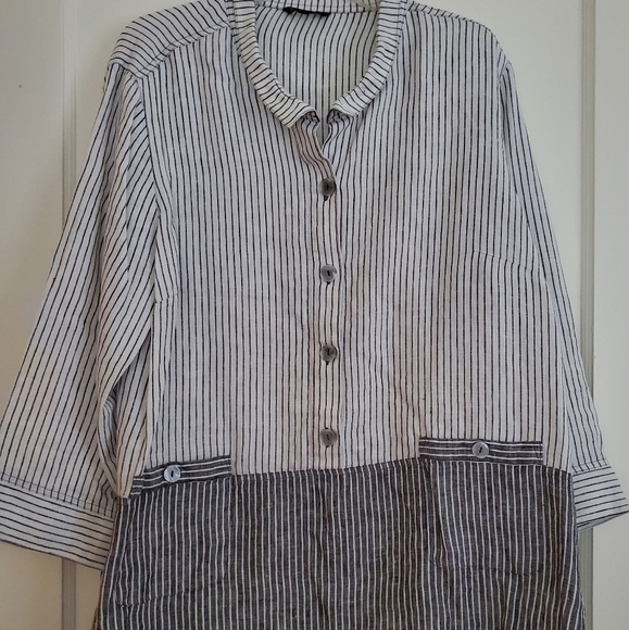 John Mark Stripped Linen Blouse Sz XL - Picture 3 of 5